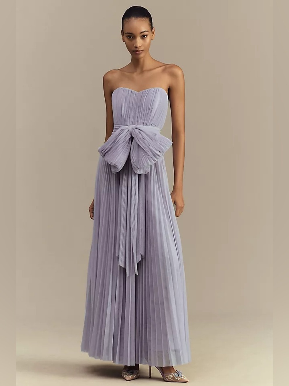 Hutch Cataline Sweetheart Strapless Maxi Dress Purple Pleated Tulle‎ Size 8